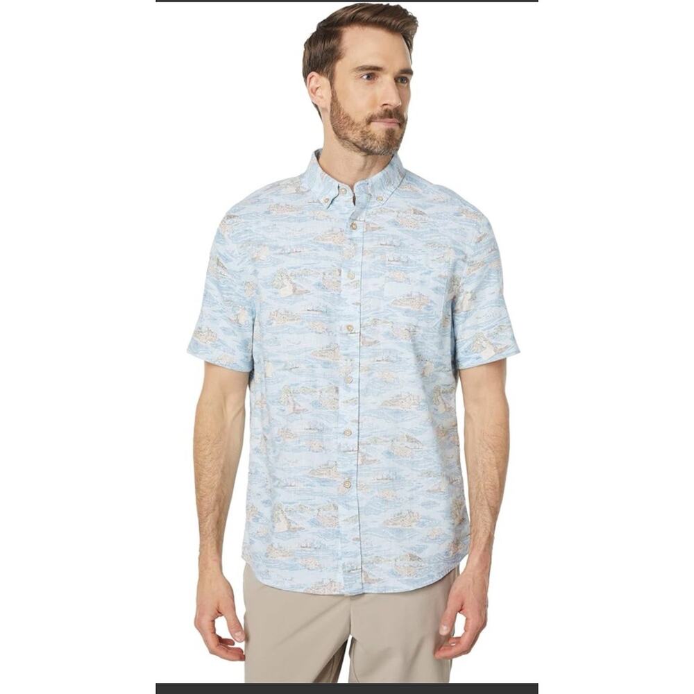 Southern Tide Size XL Linen‎ Rayon Aquamarine Pierside Sport Shirt Soft